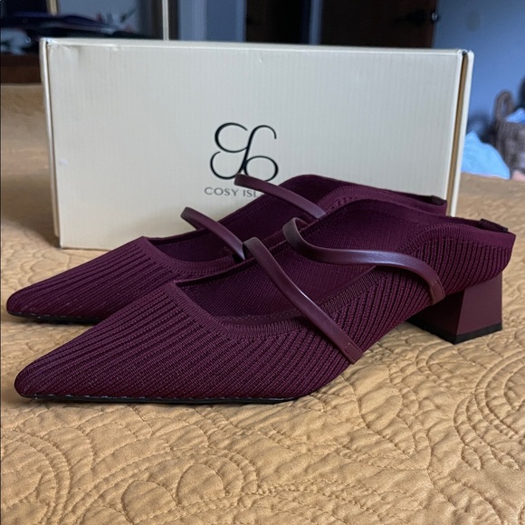 Women's Burgundy Chunky Low Heels - Picture 1 of 4